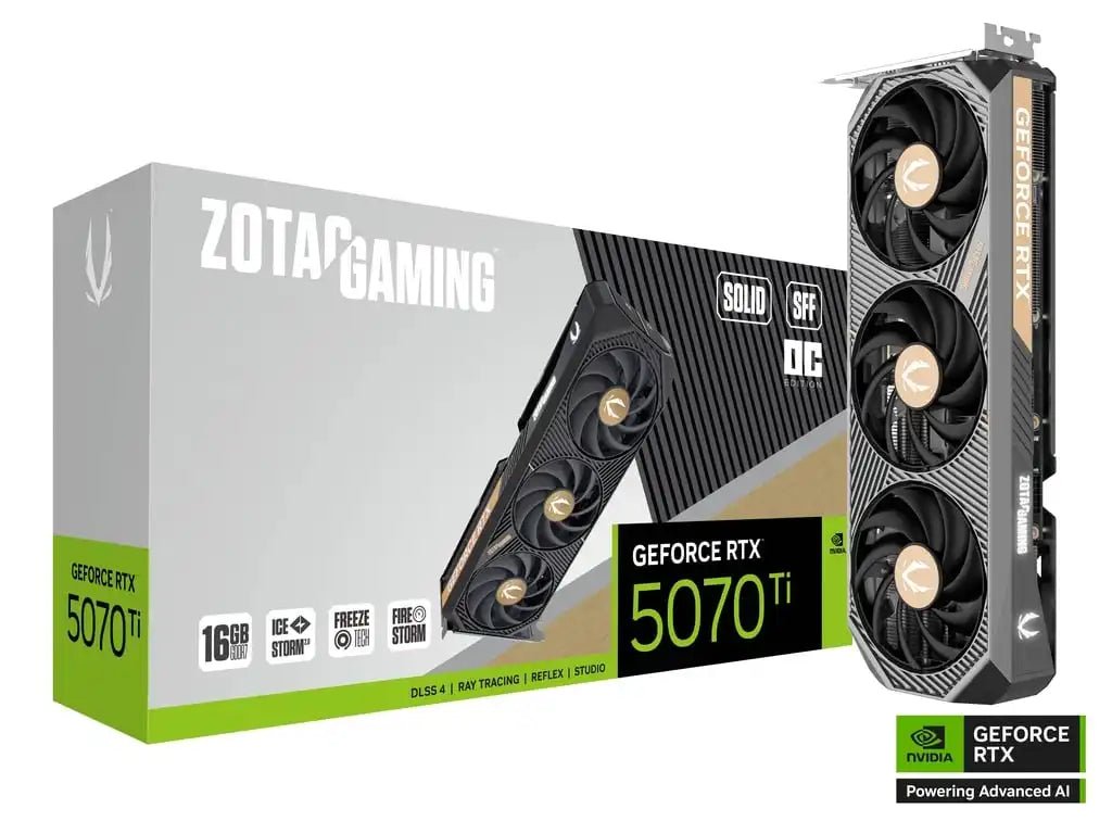 ZOTAC GAMING GeForce RTX 5070 Ti SOLID SFF OC Graphics Card | ZT - B50710J3 - 10P - Vektra Computers LLC ZOTAC GAMING GeForce RTX 5070 Ti SOLID SFF OC Graphics Card | ZT - B50710J3 - 10P - Vektra Computers LLC